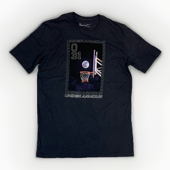 Under Armour HeatGear T Shirt Mens Medium Black  Graphic Crew Tee Basketball - Picture 1 of 6